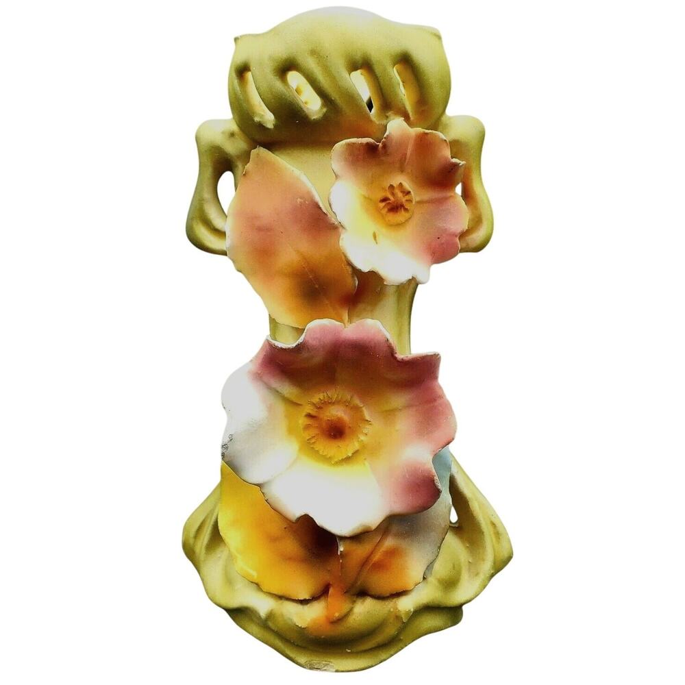 Royal Dux Pottery Vase Wild Roses Art Nouveau Deco Austria Ceramic Reticulated